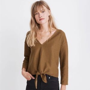 NWT Madewell Texture & Thread Long-Sleeve Tie-Front Top, Size Small
